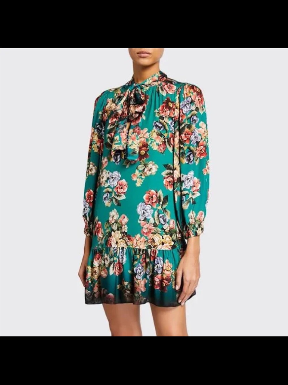 Alice + Olivia Merrilee floral tie neck ruffle trim dress